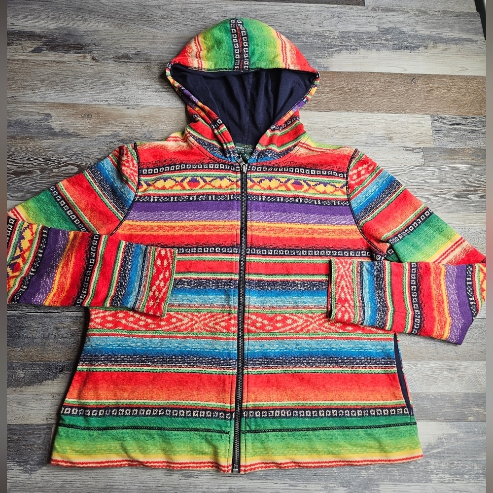 LRL Lauren Jeans Sarape Aztec Southwest Women's Full Zip Hoodie Petite Medium
